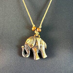 Wooden carved elephant necklace